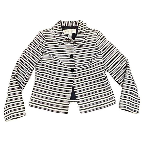 Doncaster Black & White Striped Silk Blend Jacket - Size Medium - Picture 1 of 5